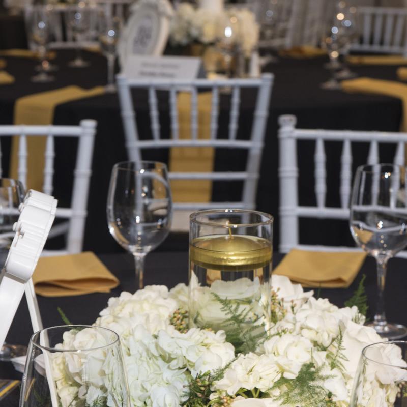 Detail of table arrangements in a dinning room.