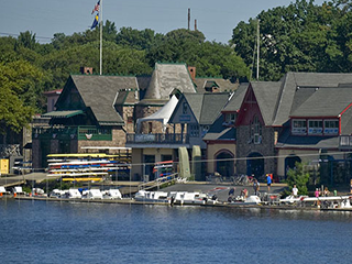 Picture of rowing boathouse across the river in philadelphia