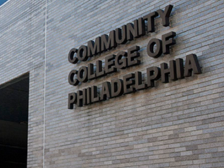Community College of Philadelphai Sign on outside of building