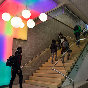 stairs in the west building with students