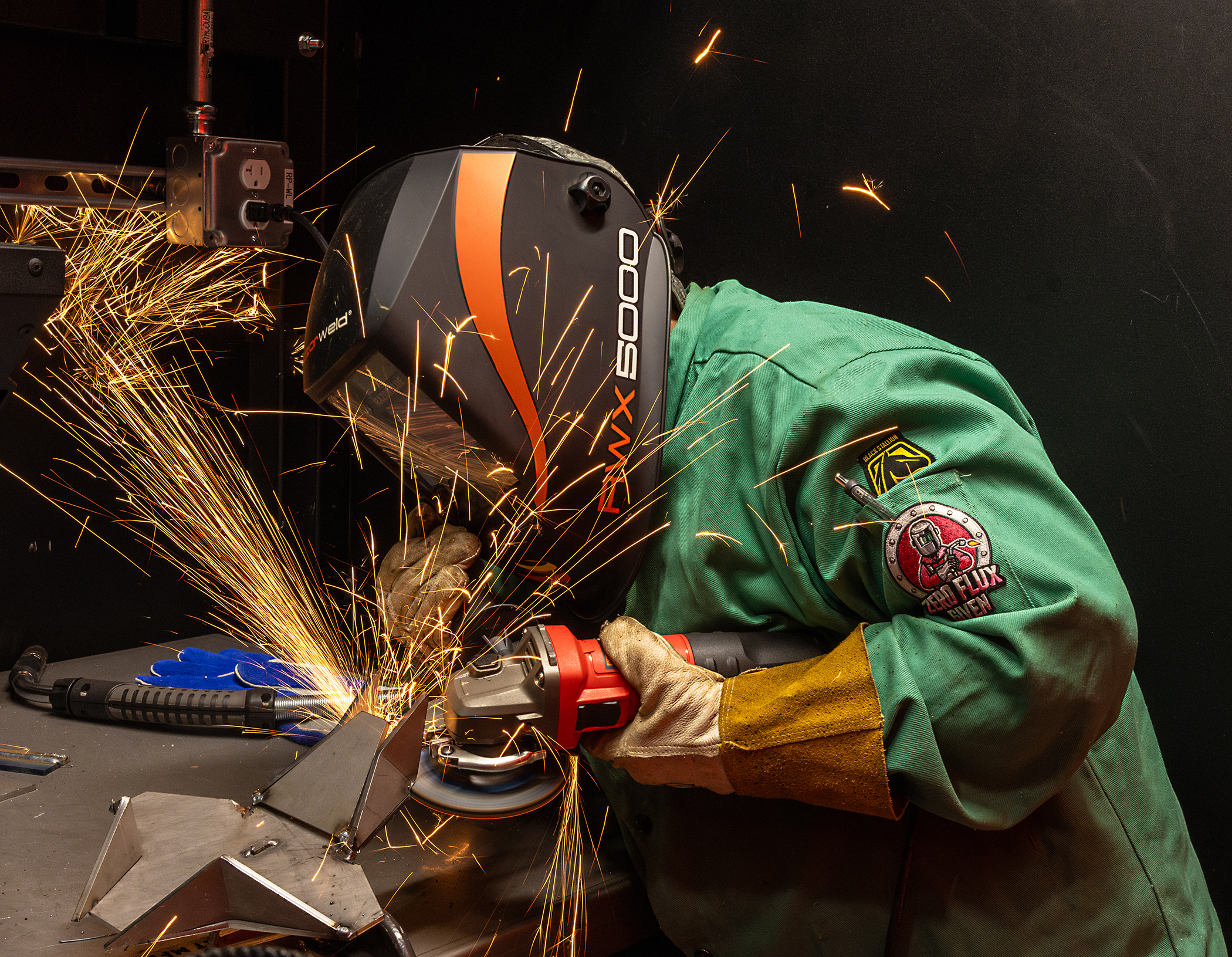 Student training in a welding bay at the Career and Advanced Technology Center.