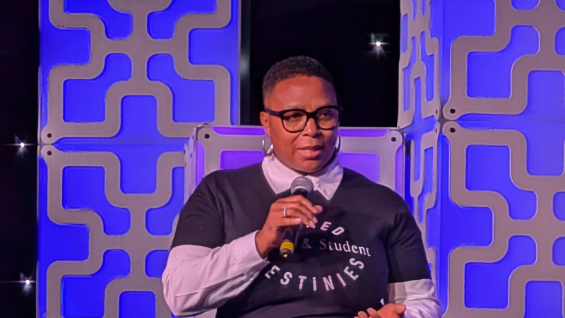 Njemele Tamala Anderson speaking to a crowd