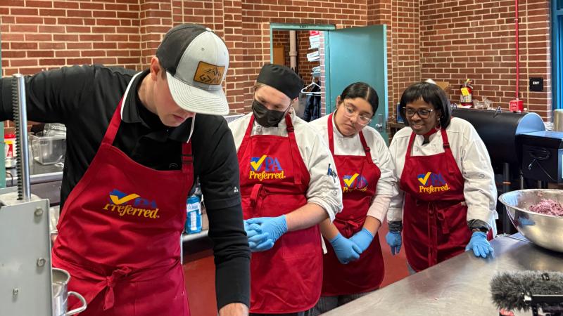 Students competing in a chopped-style contest at the Farm Show.