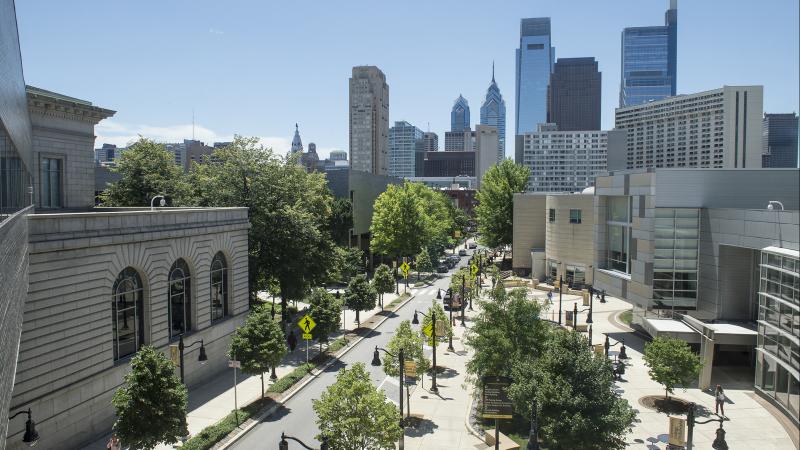 17th street view of campus facing center city skyline