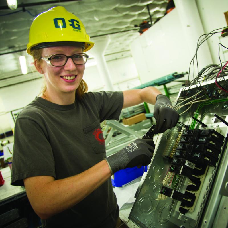 Student Working on electrical equipment