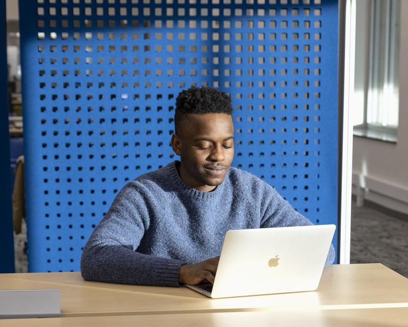 student at a desck on a computer