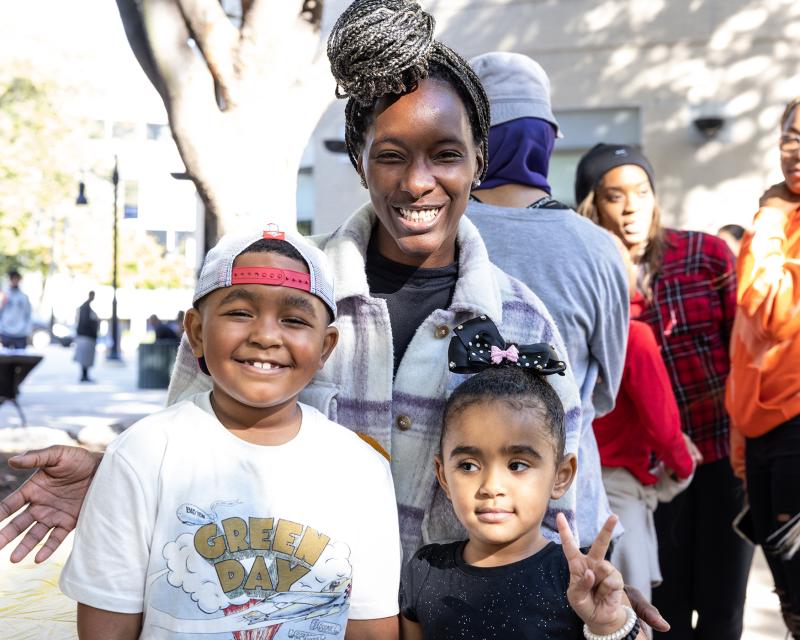 mother with her family, two children