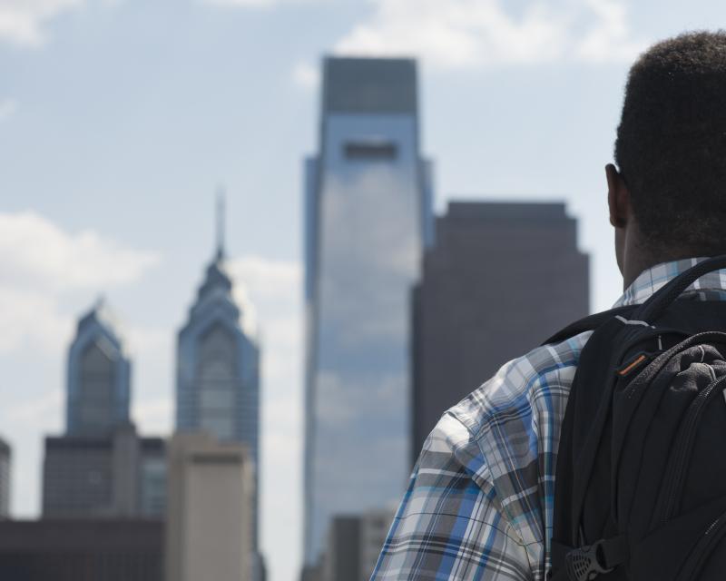 Student looking out on the skyline