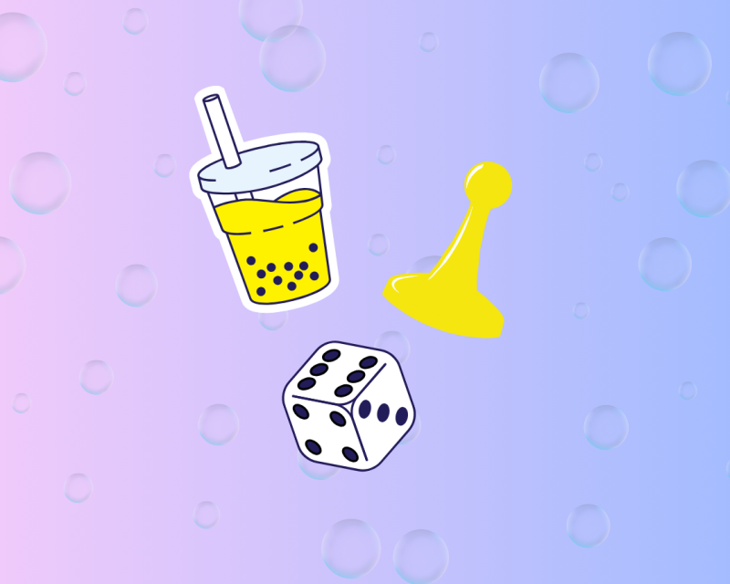 Boba and a game piece and dice