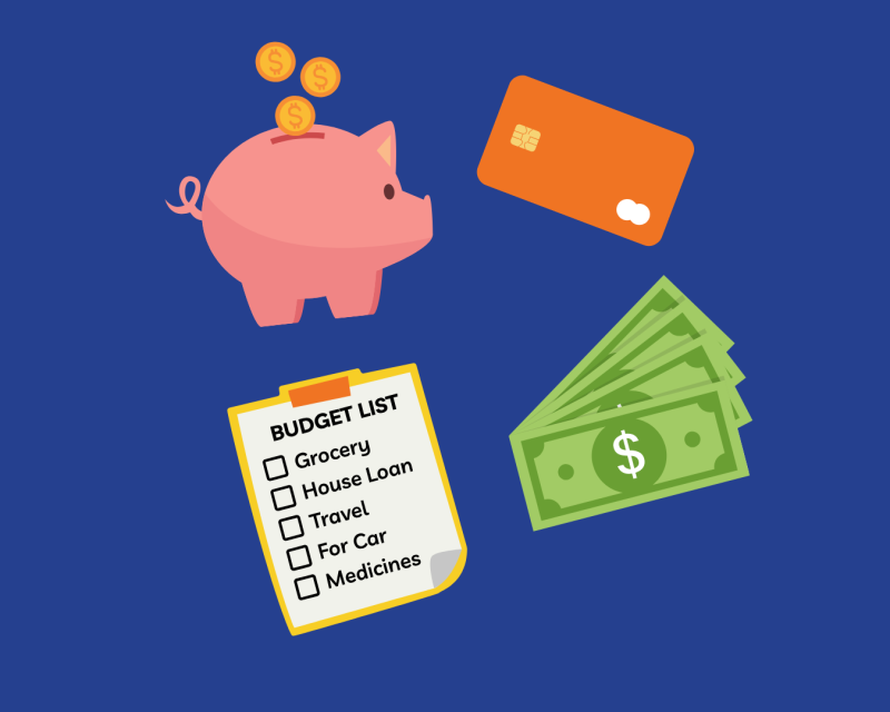 Piggy bank, money, credit card