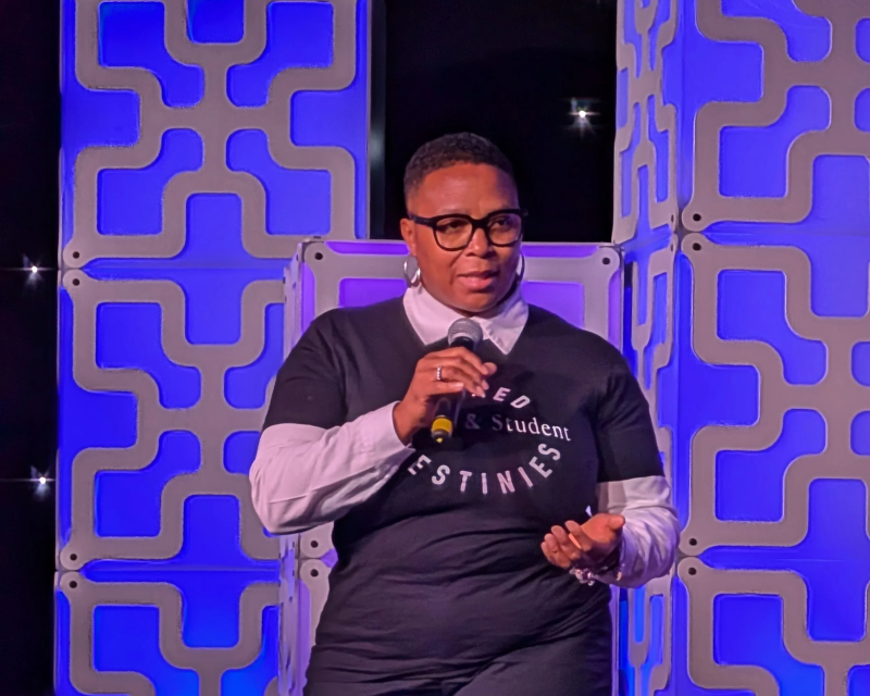 Njemele Tamala Anderson speaking to a crowd