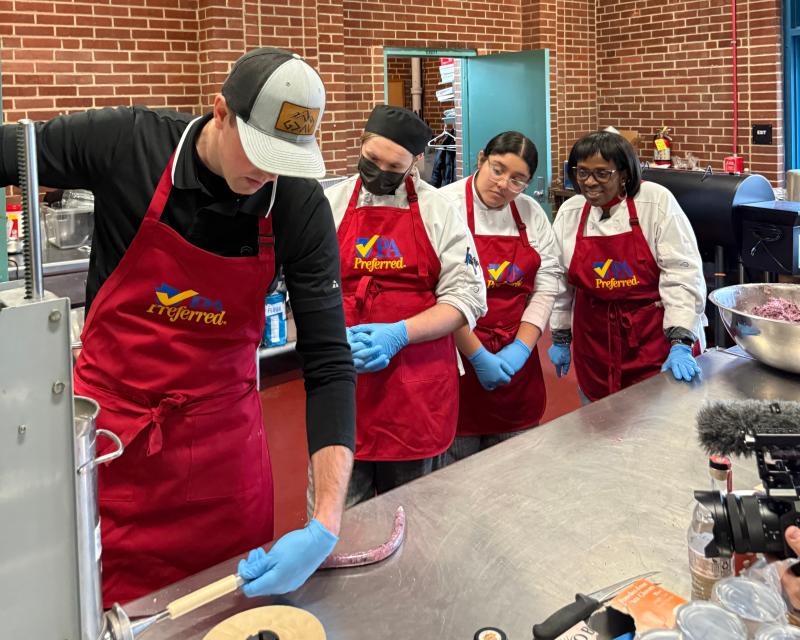 Students competing in a chopped-style contest at the Farm Show.