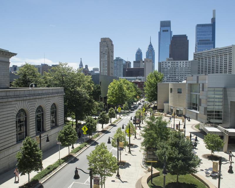 17th street view of campus facing center city skyline